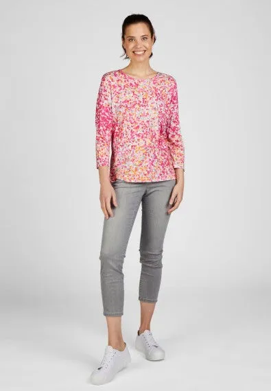 113359- 3/4 Sleeve Pebble Print Top Magenta- Rabe