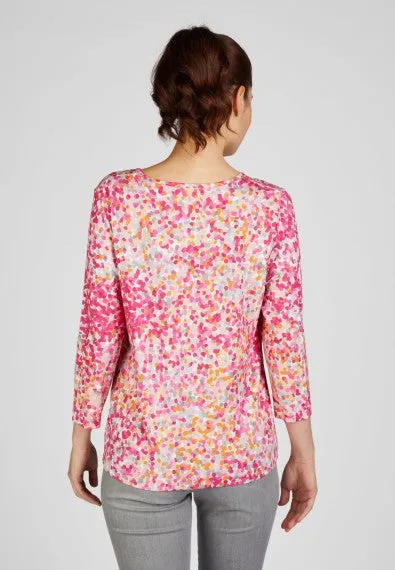 113359- 3/4 Sleeve Pebble Print Top Magenta- Rabe