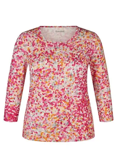 113359- 3/4 Sleeve Pebble Print Top Magenta- Rabe