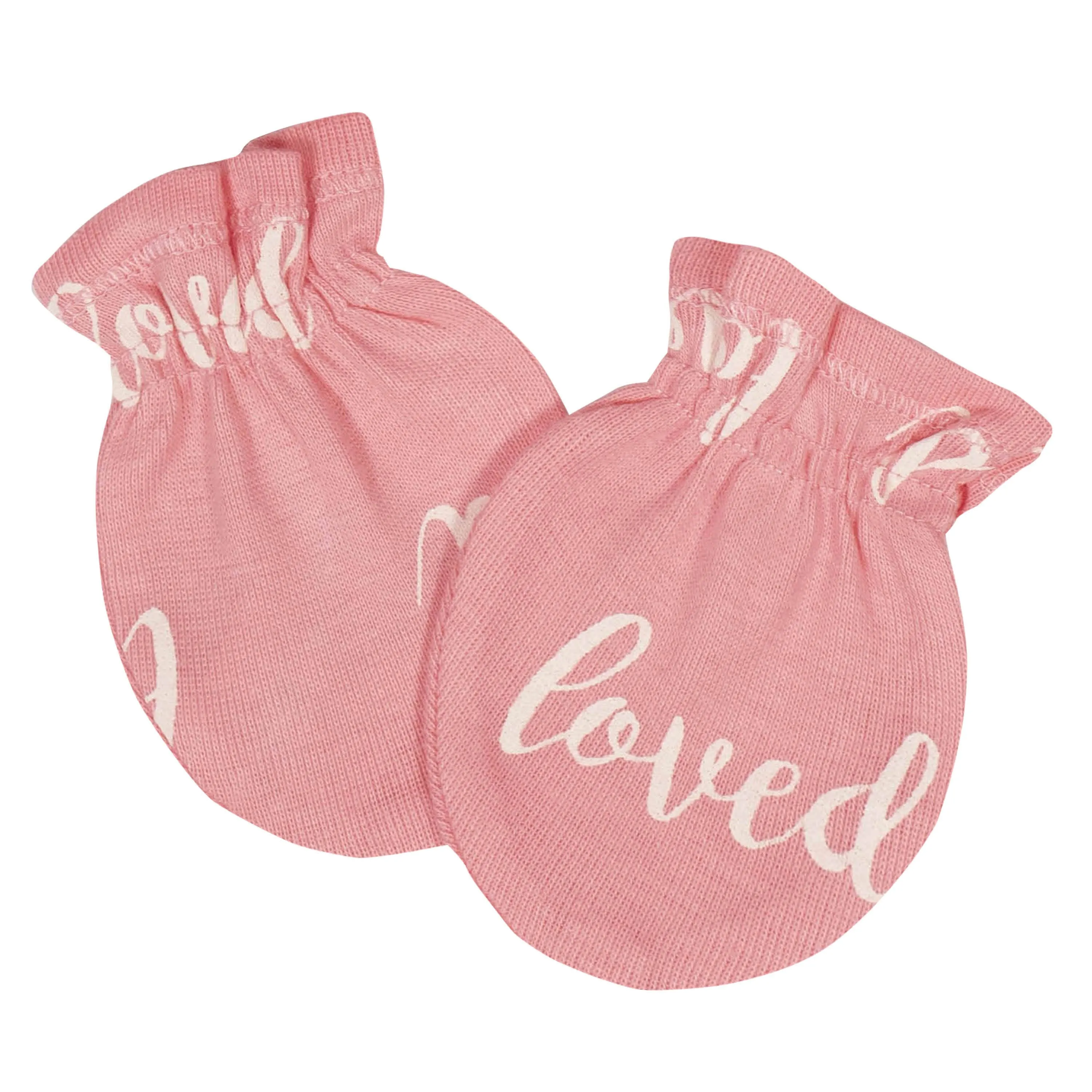 3-Piece Organic Baby Girls Loved Gown, Cap, & No Scratch Mittens Set