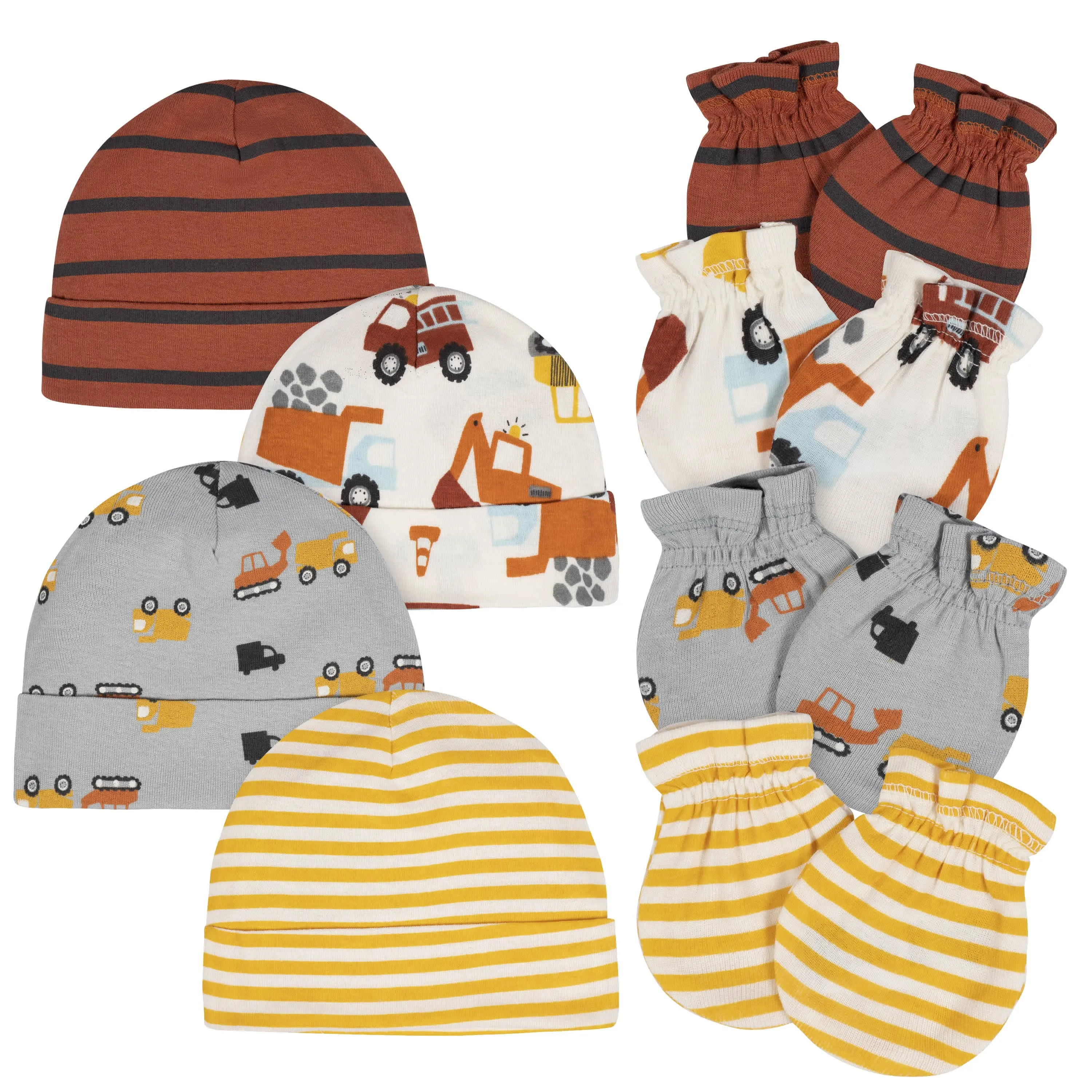 8-Piece Baby Boys Transportation Zone No Scratch Mittens & Caps Set