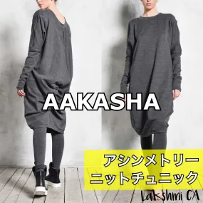 Aakasha  |Wool Long Sleeves Plain Medium Handmade Asymmetry Tunics