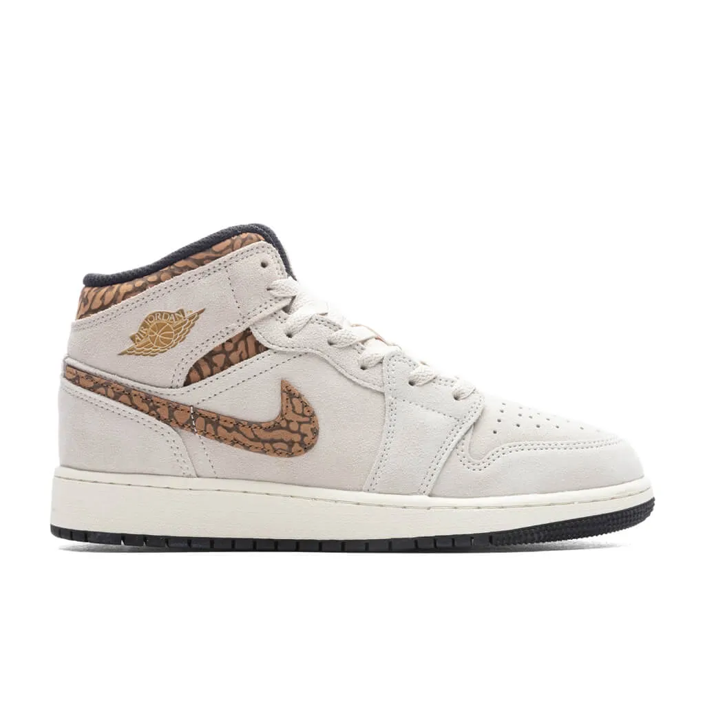 Air Jordan 1 Mid SE (GS) - Light Orewood Brown/Metallic Gold/White