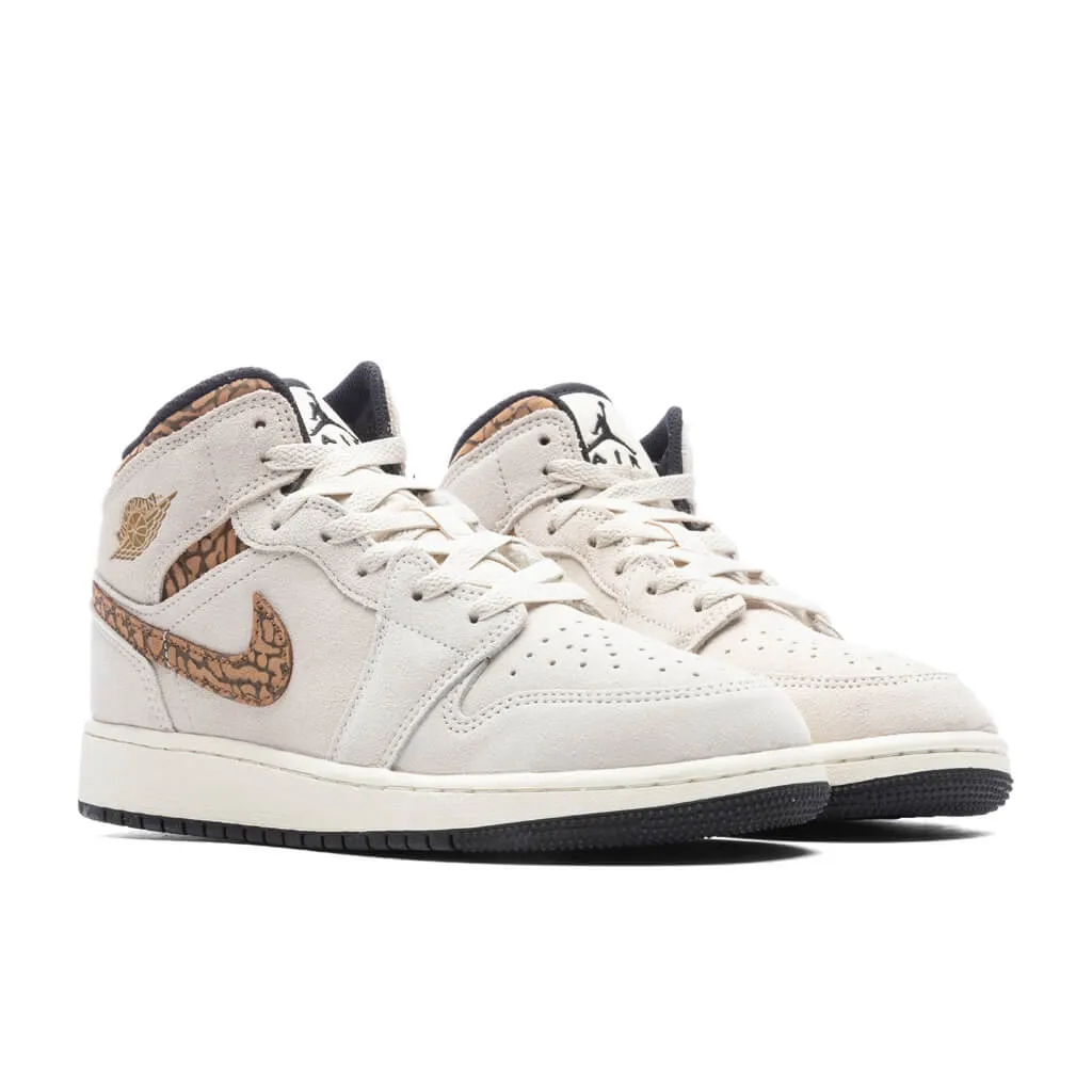 Air Jordan 1 Mid SE (GS) - Light Orewood Brown/Metallic Gold/White