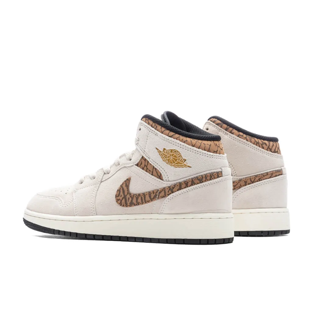 Air Jordan 1 Mid SE (GS) - Light Orewood Brown/Metallic Gold/White