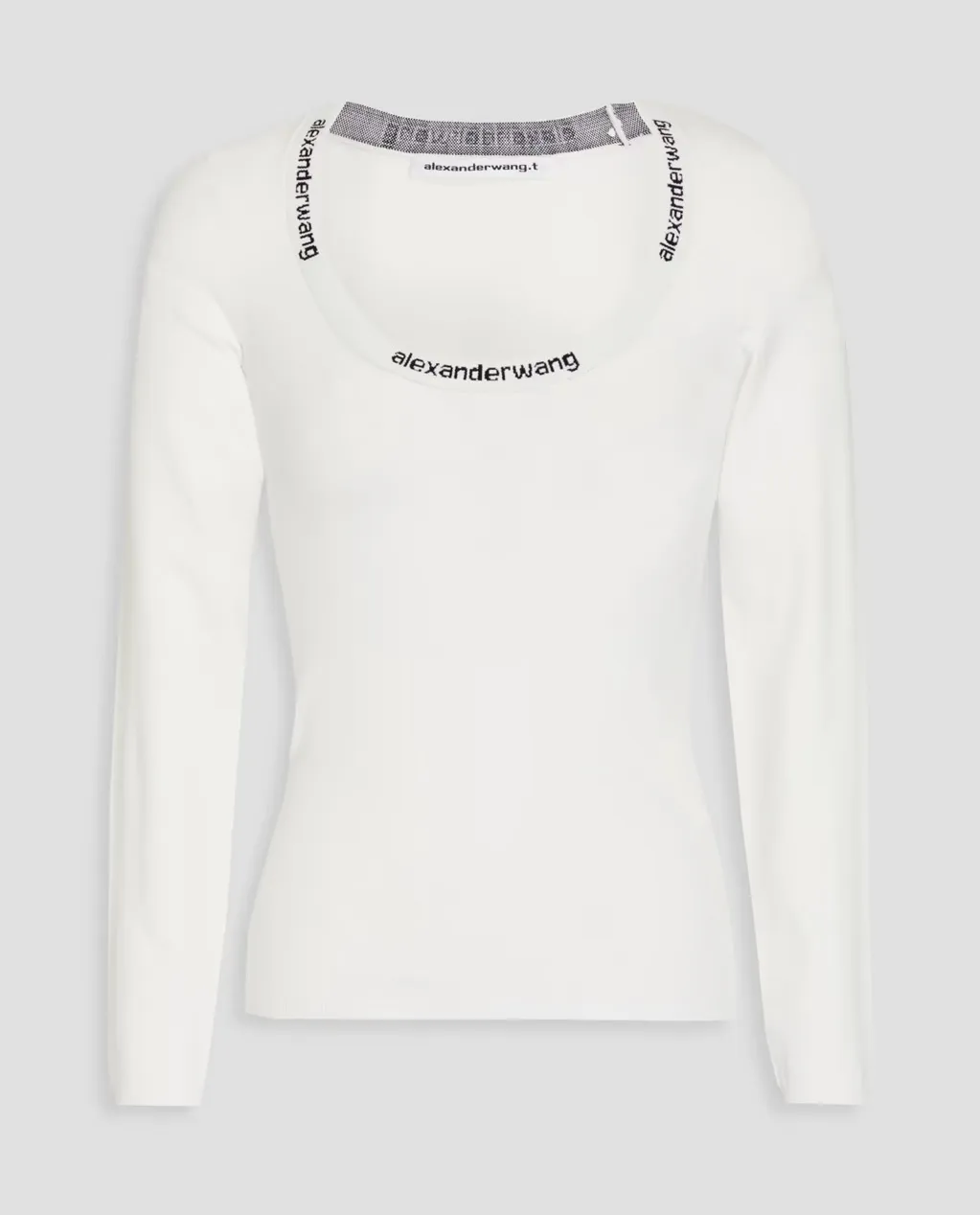 Alexander Wang  |Nylon Rib Long Sleeves Plain Logo V-neck & Crew neck