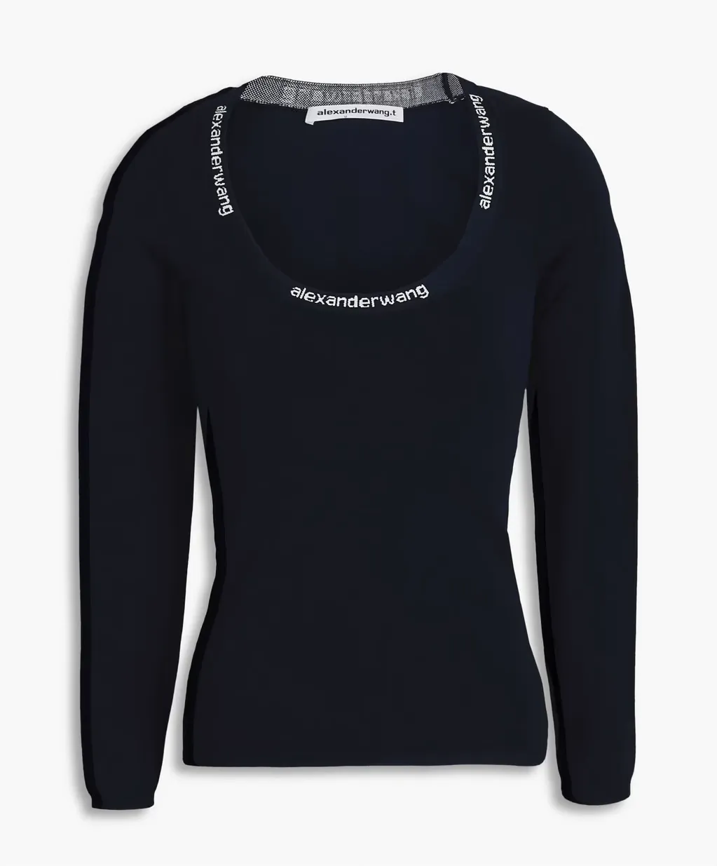 Alexander Wang  |Nylon Rib Long Sleeves Plain Logo V-neck & Crew neck