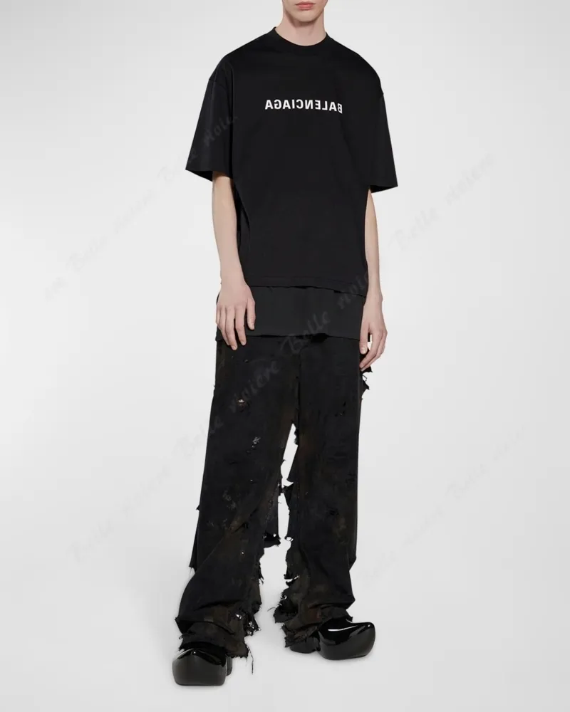 BALENCIAGA  |Crew Neck Pullovers Unisex Street Style Cotton Short Sleeves