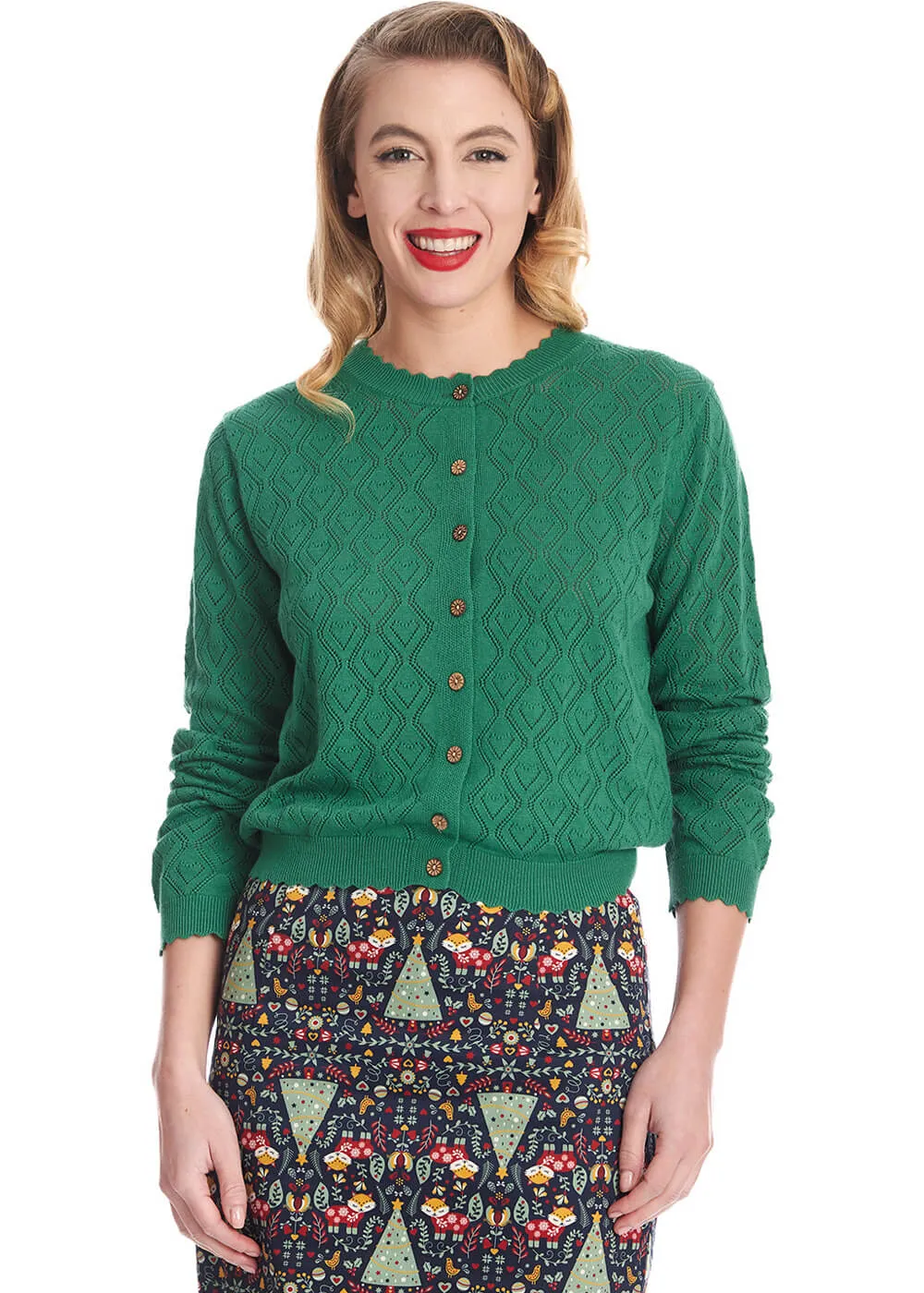 Banned Hearts Charm 50's Cardigan Green