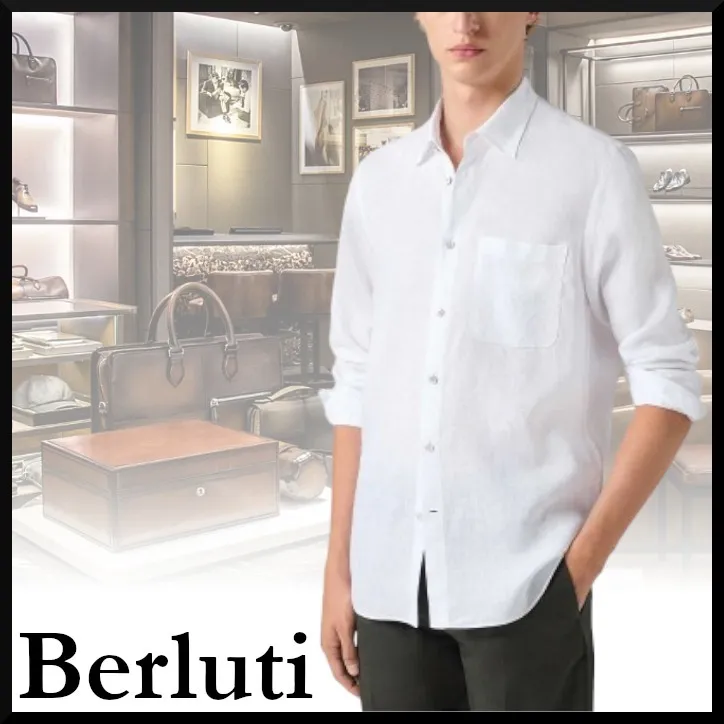 Berluti  |Unisex Linen Street Style Long Sleeves Plain Logo Luxury