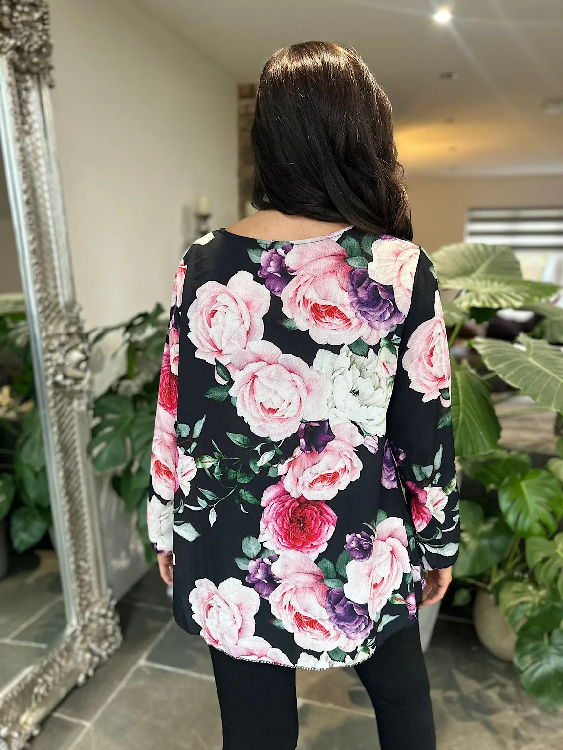 Black Floral Pleated Blouse Evie