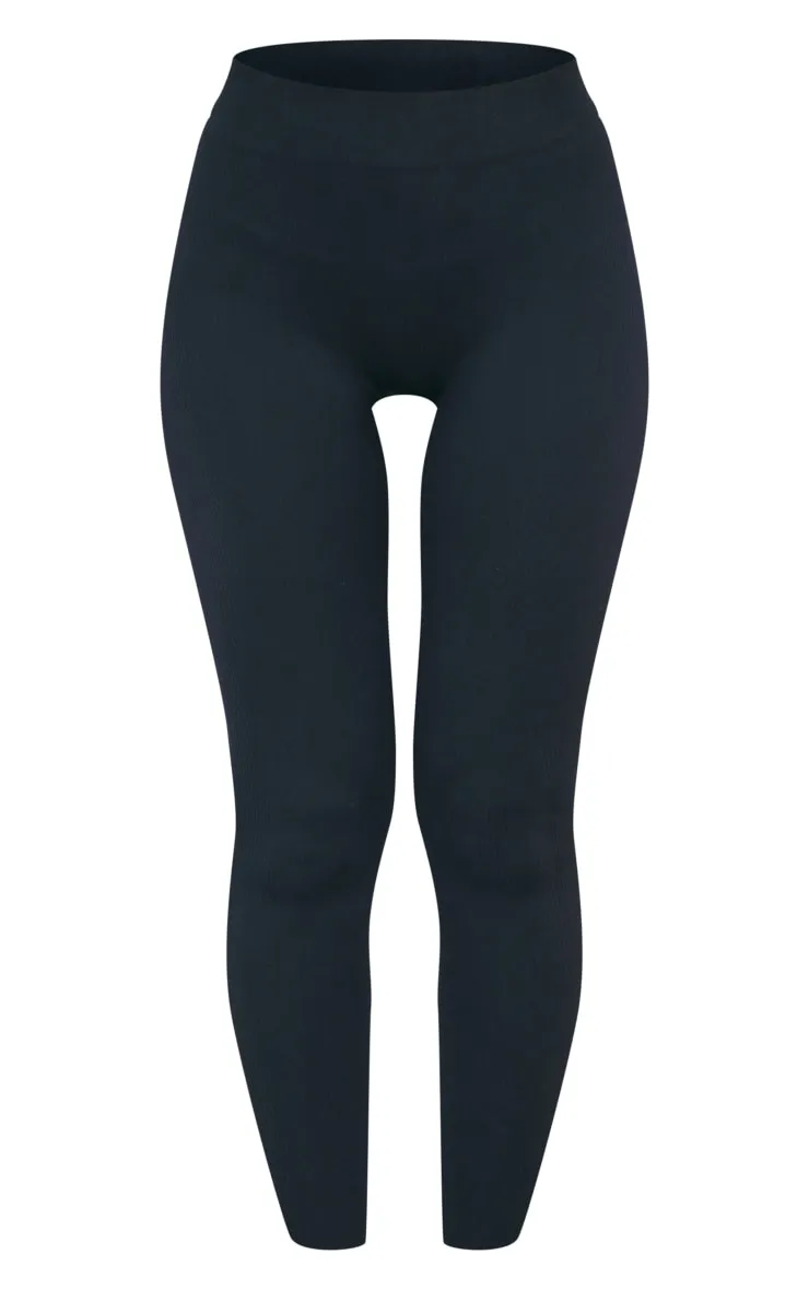 Black Structured Contour Ribbed Leggings