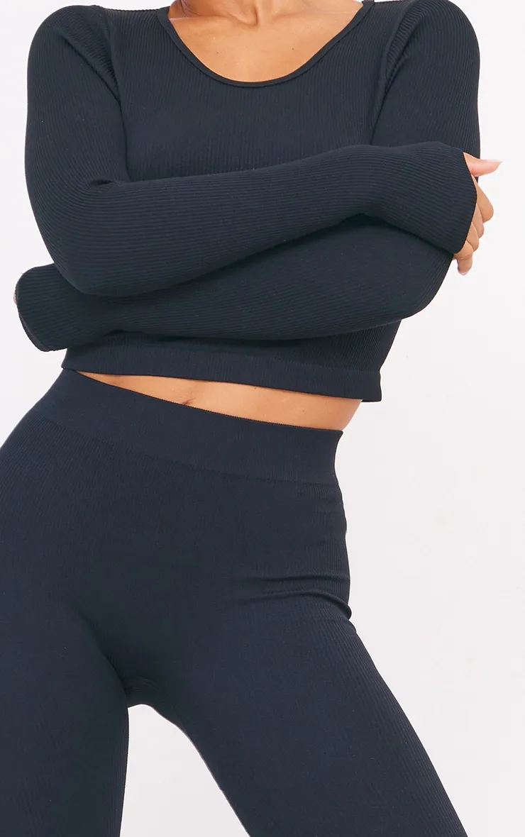 Black Structured Contour Ribbed Leggings