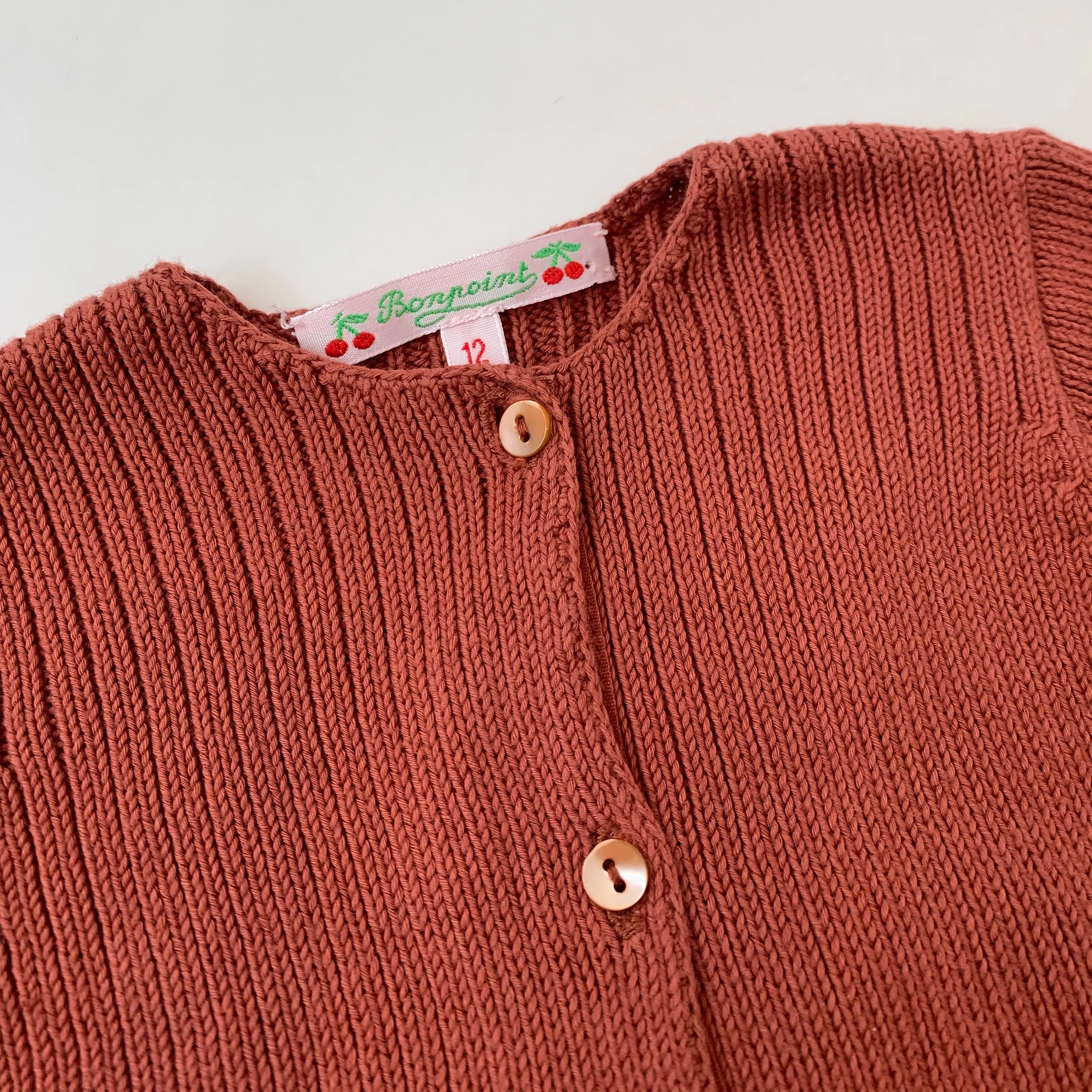 Bonpoint Brick Ribbed Cotton Cardigan: 12 Months