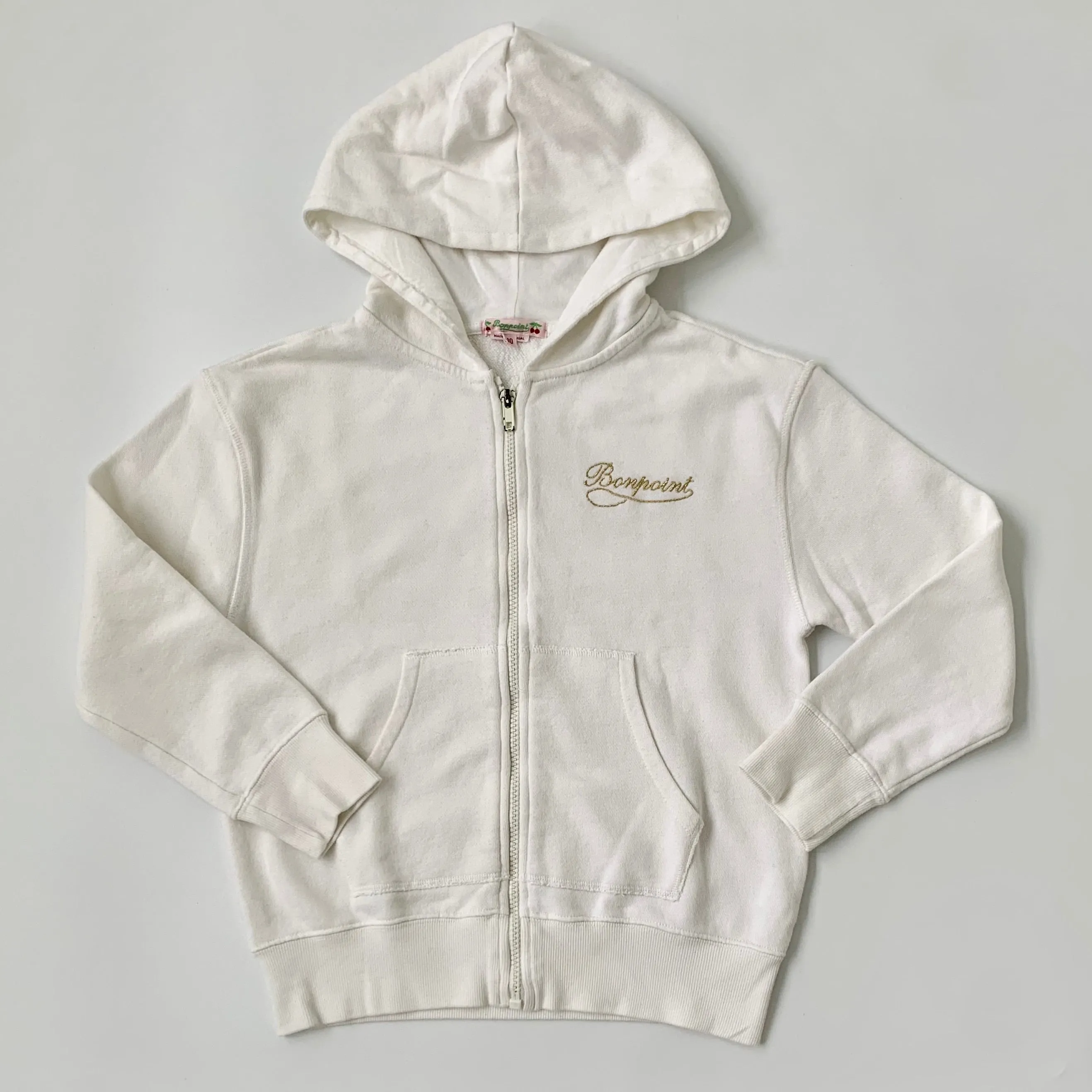 Bonpoint White Hooded Sweatshirt Cardigan: 10 Years