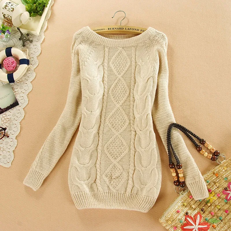 Brand New Autumn Winter Female Mohair Sweater Plus Size Knitted Long Sleeve O-neck Pullovers Hot  70077 SM6