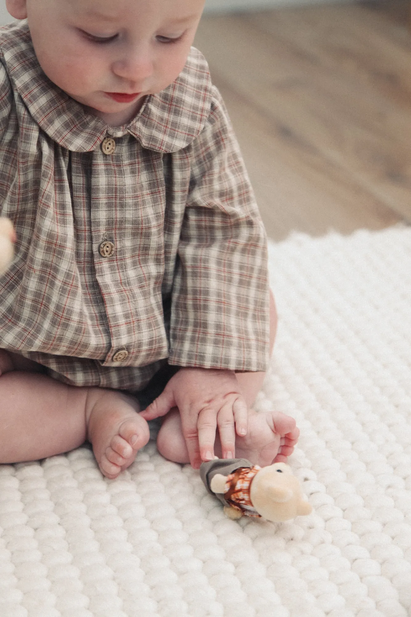 Brown Check Collared Romper