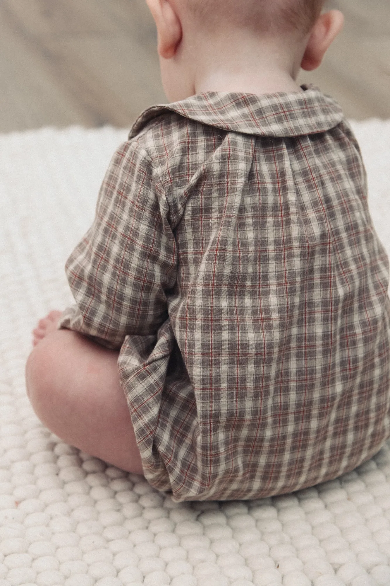 Brown Check Collared Romper