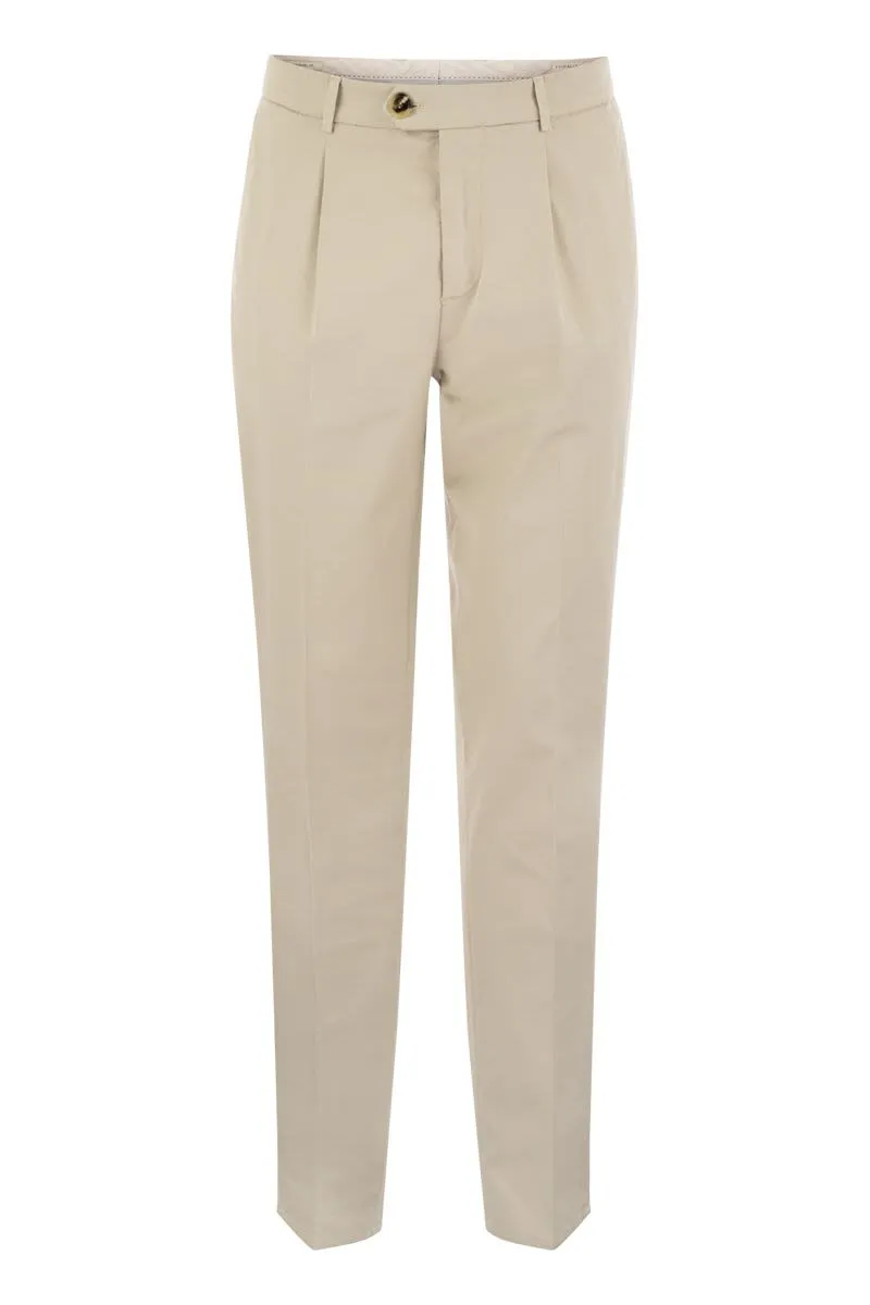 BRUNELLO CUCINELLI Classic American Pima Cotton Trousers with Pleats and Leisure Fit