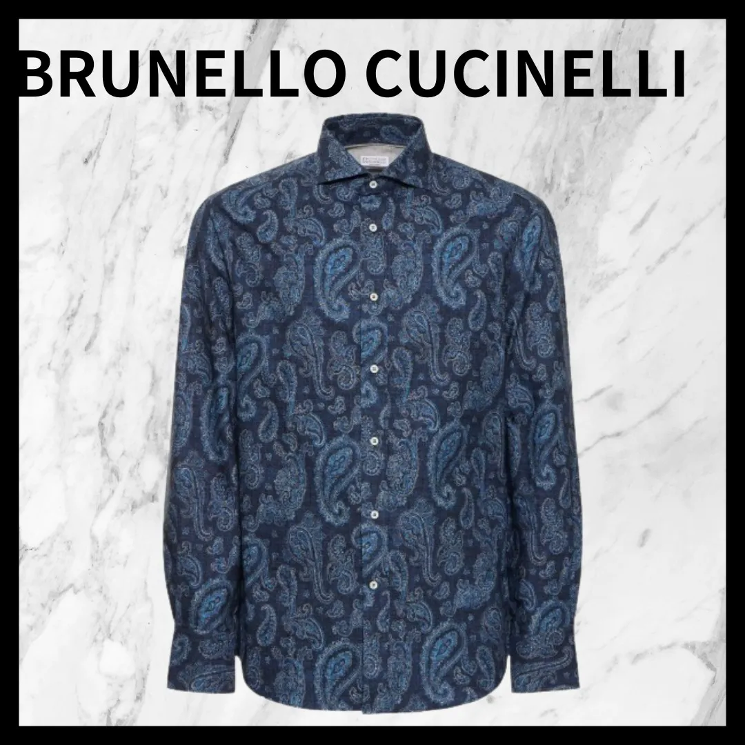 BRUNELLO CUCINELLI  |Paisley Long Sleeves Cotton Shirts