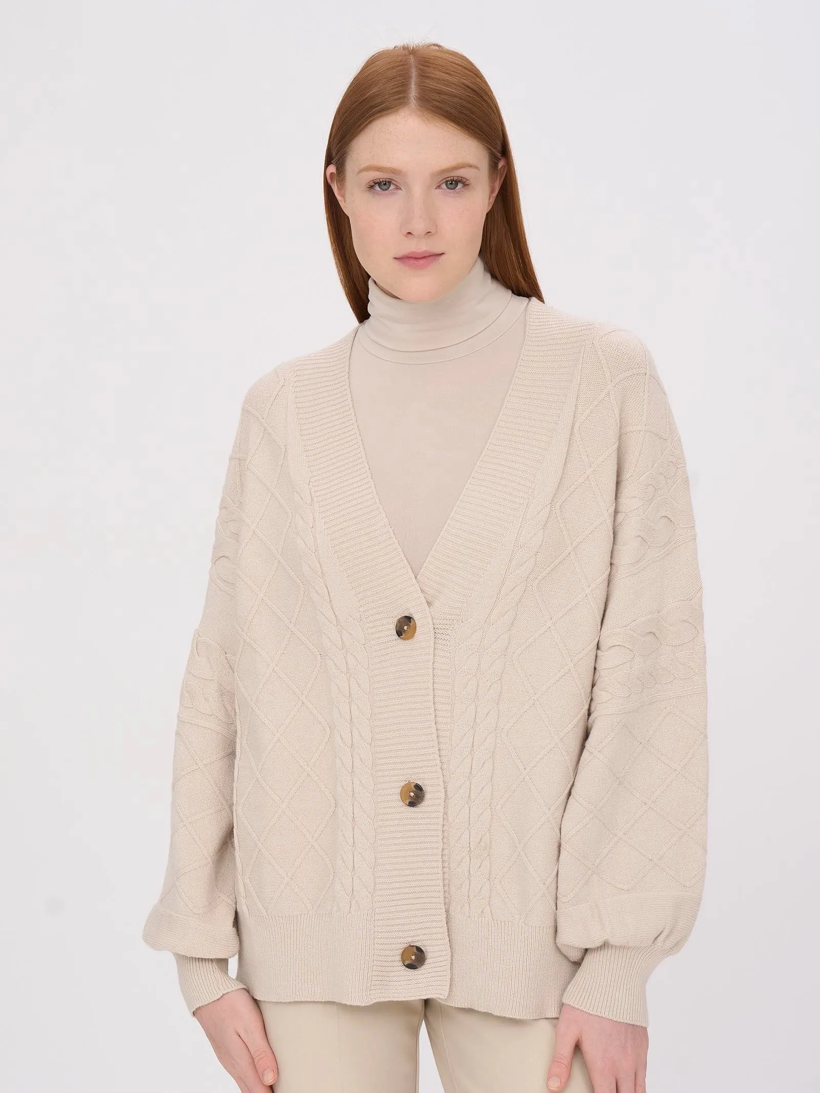 Cardigan oversize in filato Super Soft - Champignon