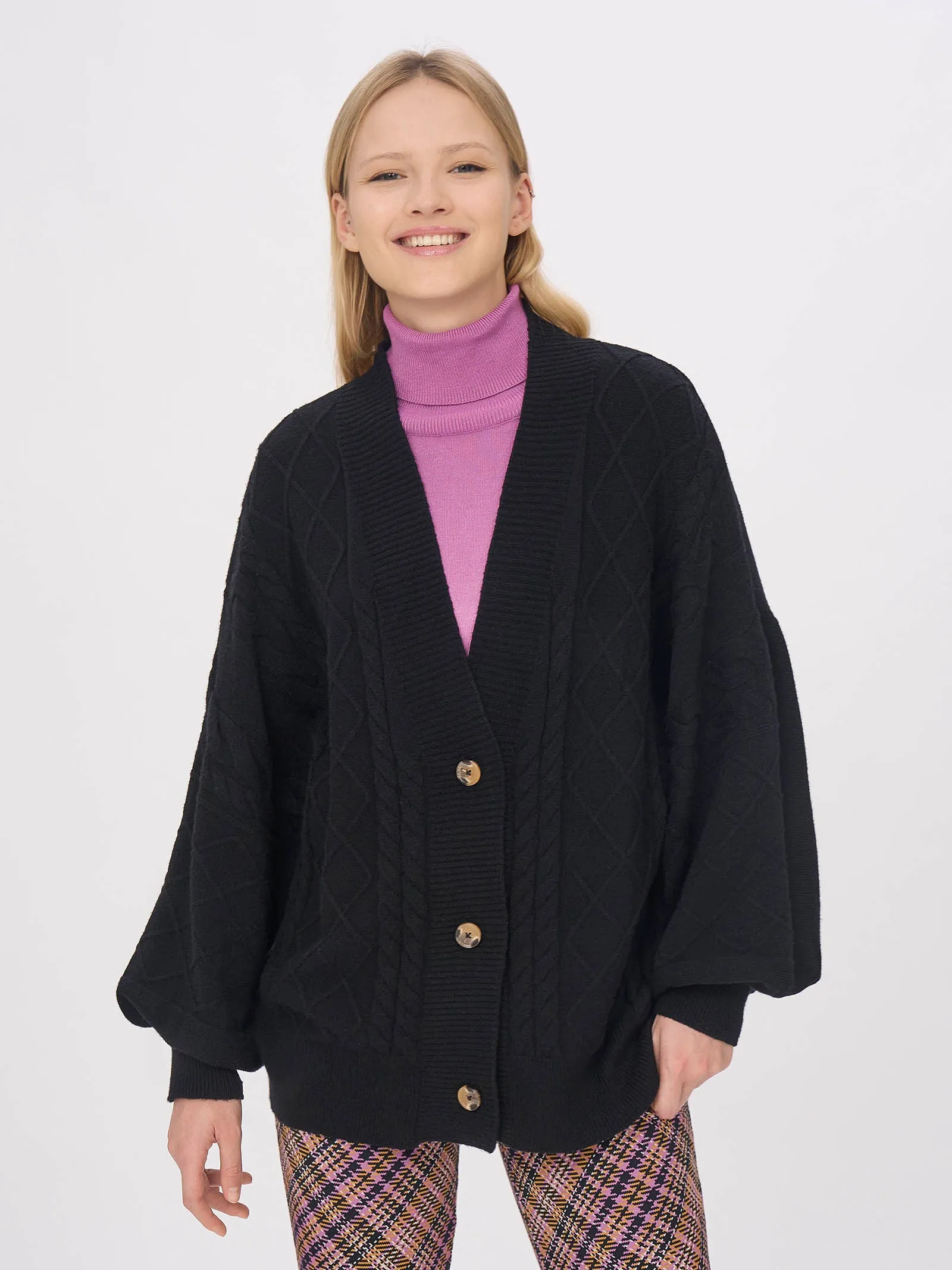 Cardigan oversize in filato Super Soft - Nero