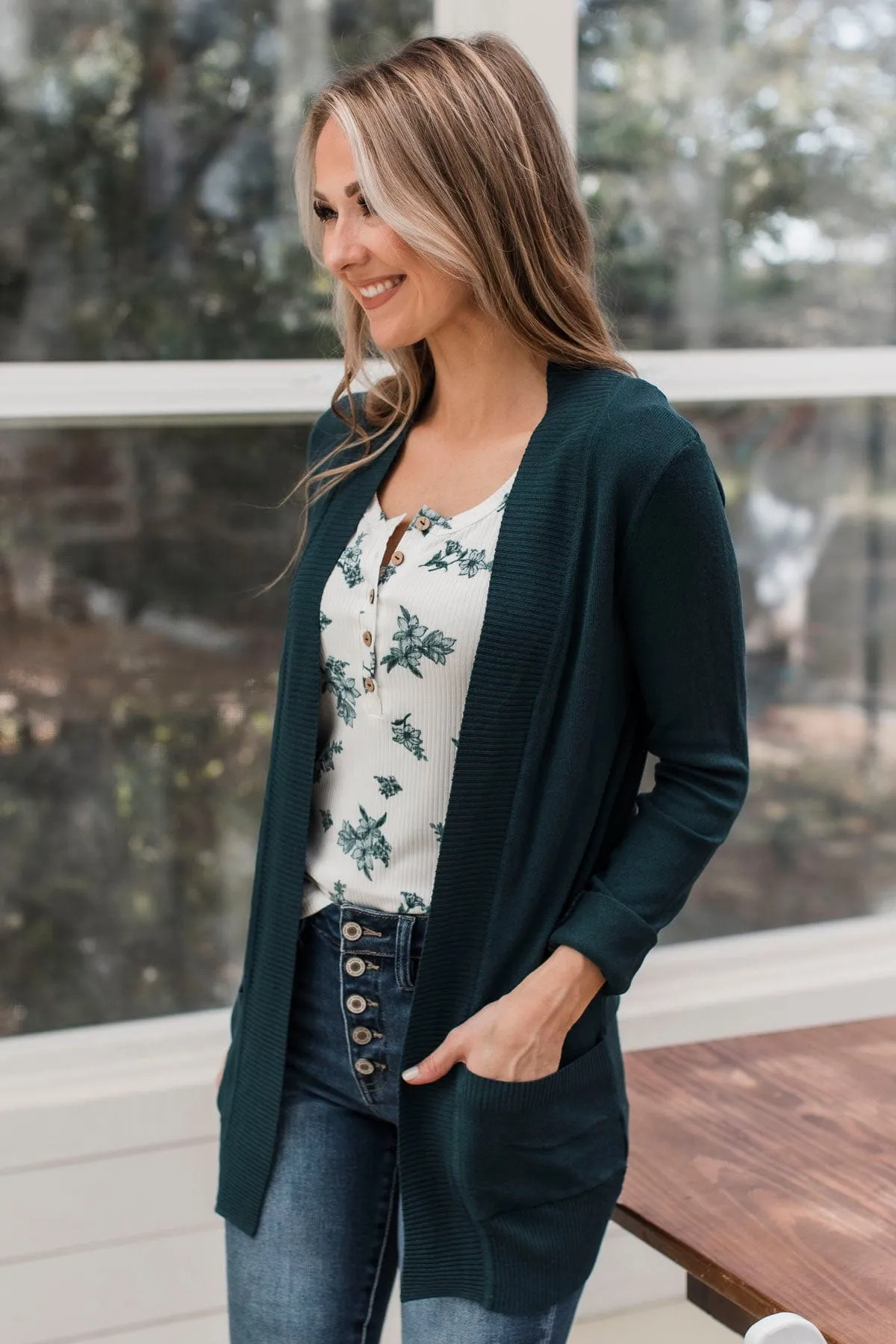 Comfortable With Myself Knit Cardigan- Emerald Green