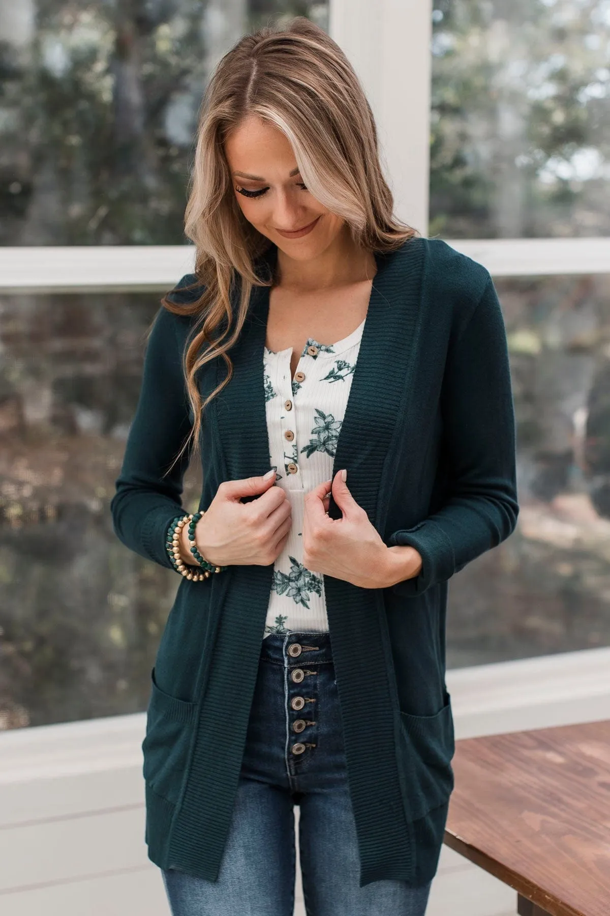 Comfortable With Myself Knit Cardigan- Emerald Green