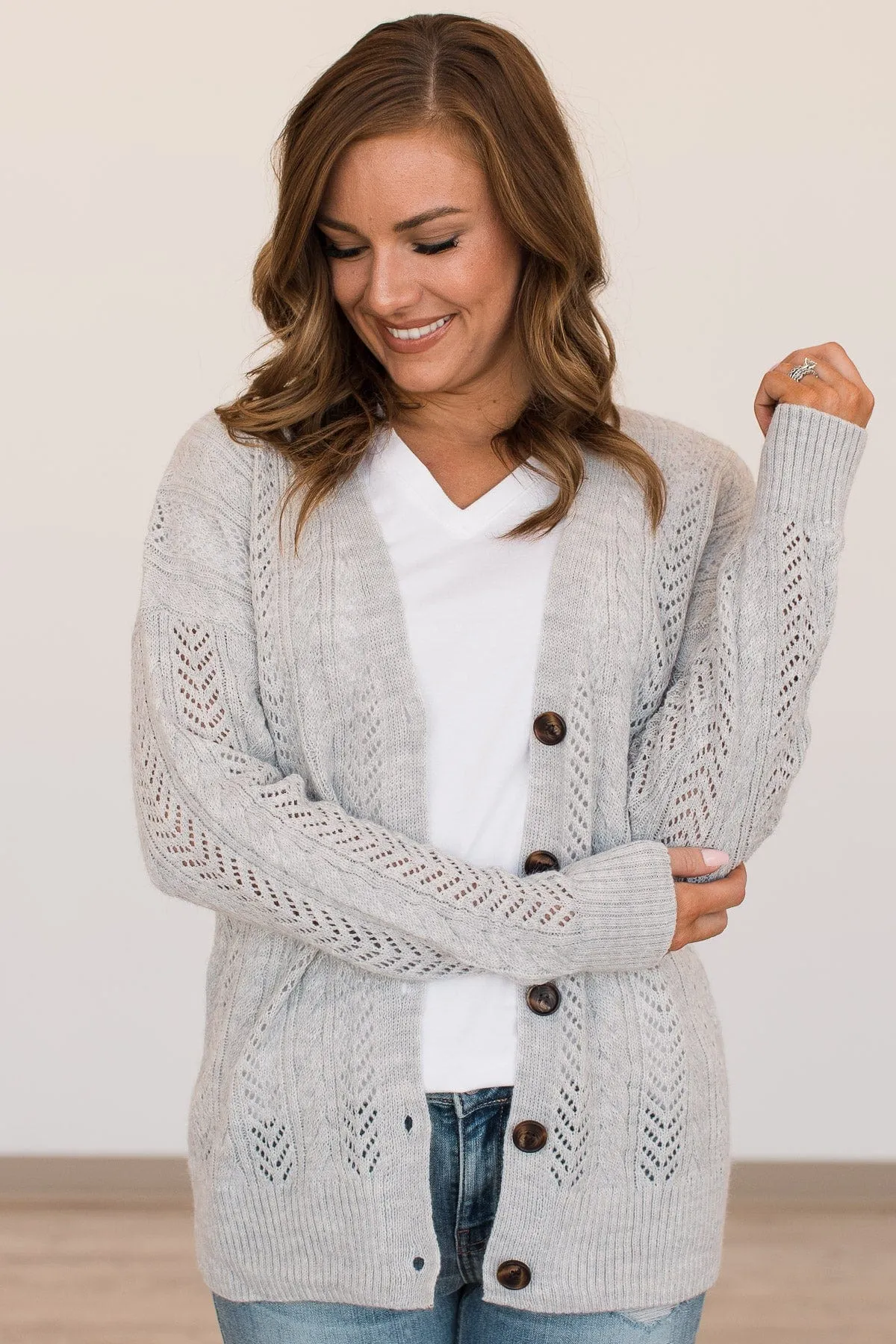 Count On Me Button Cardigan- Heather Grey