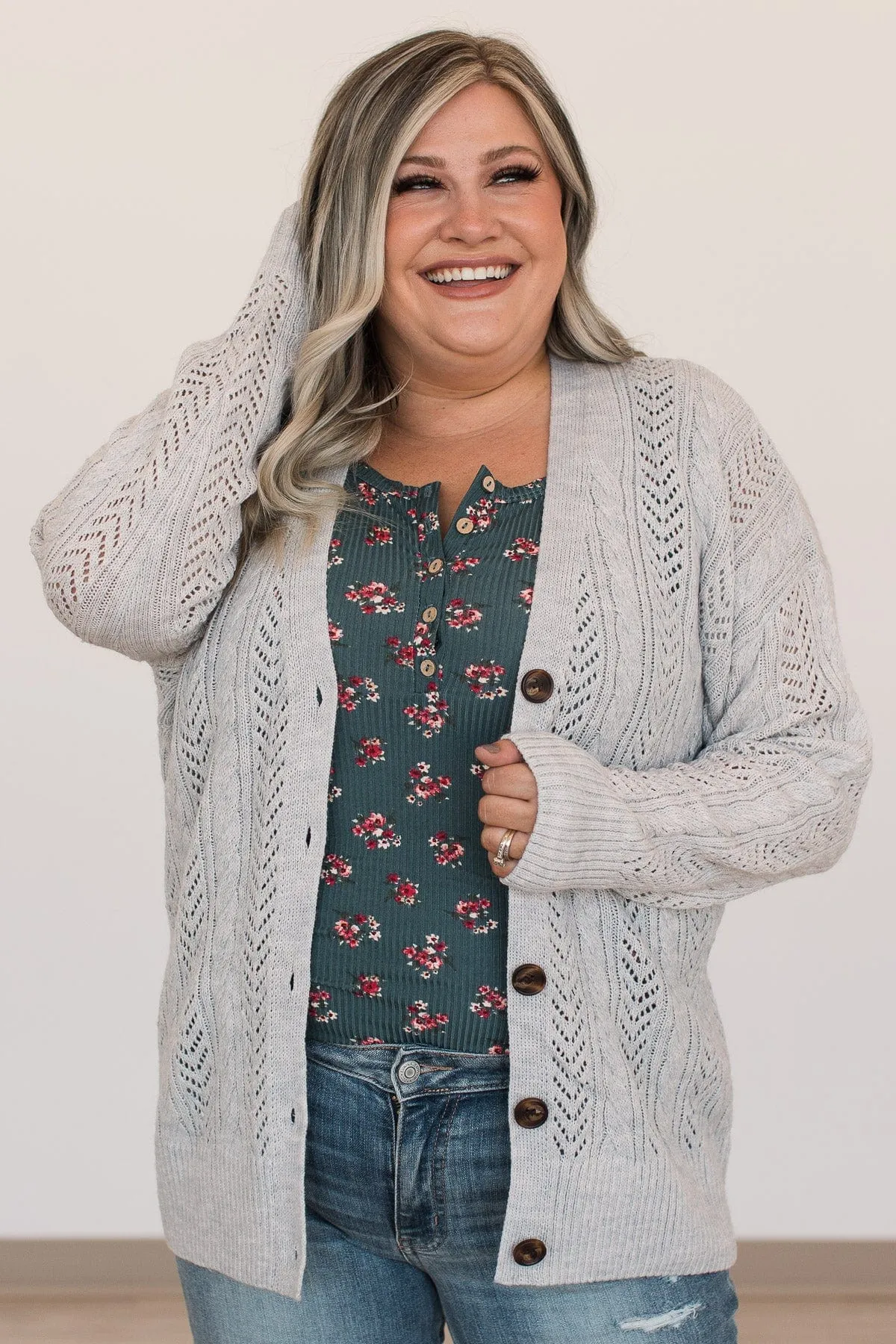 Count On Me Button Cardigan- Heather Grey