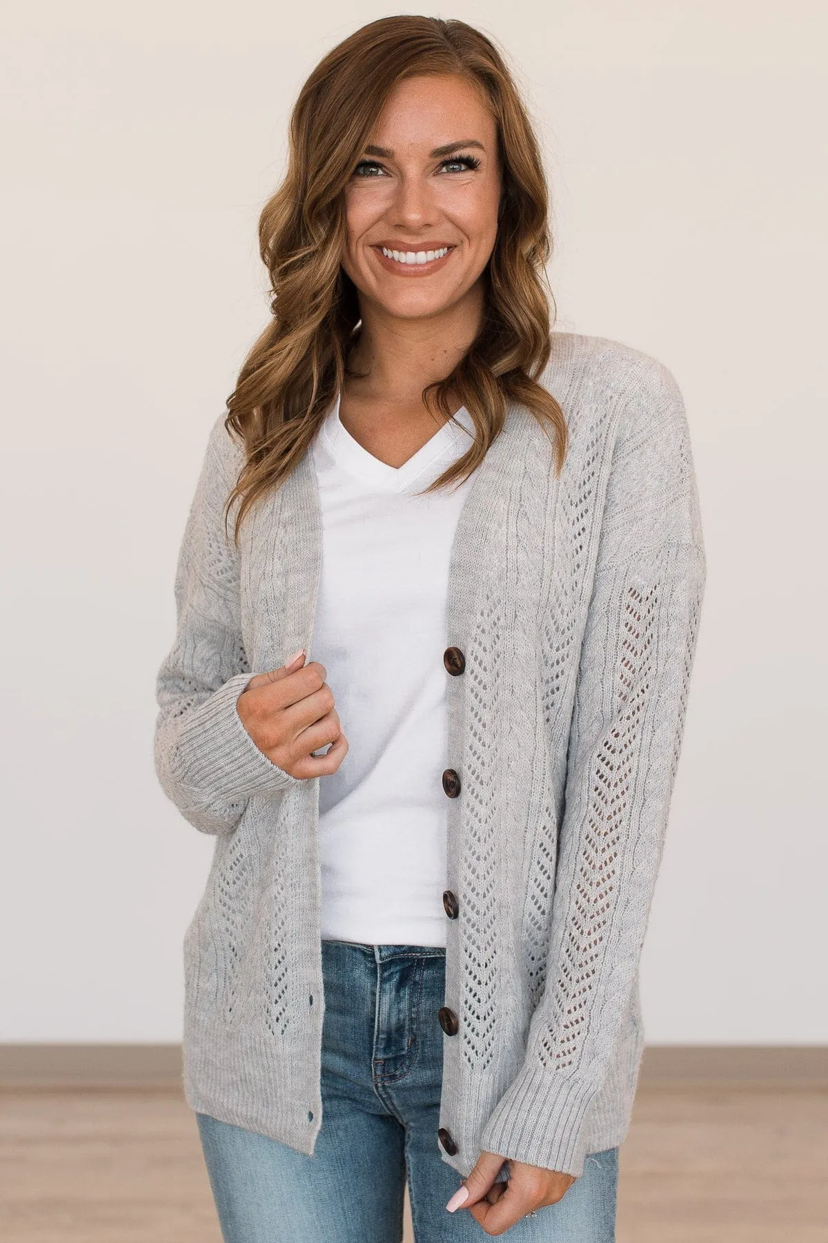 Count On Me Button Cardigan- Heather Grey