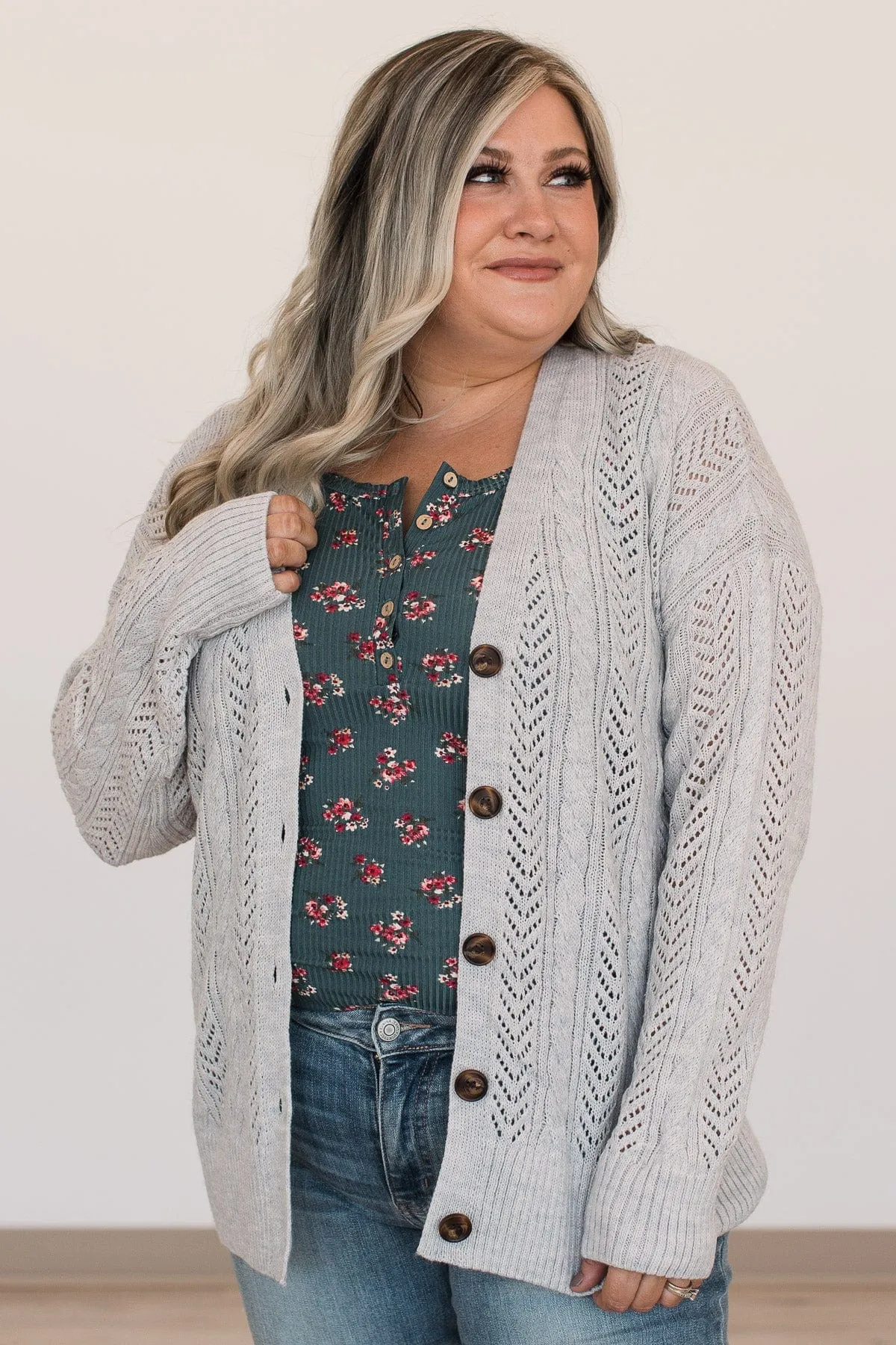 Count On Me Button Cardigan- Heather Grey