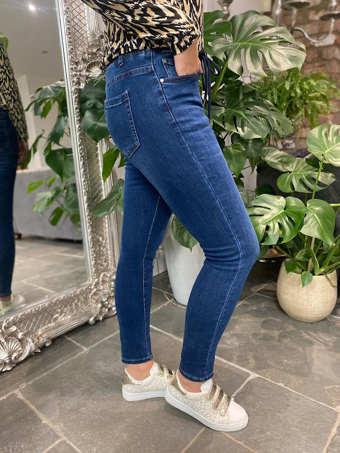 Denim Drawstring Skinny Jeans