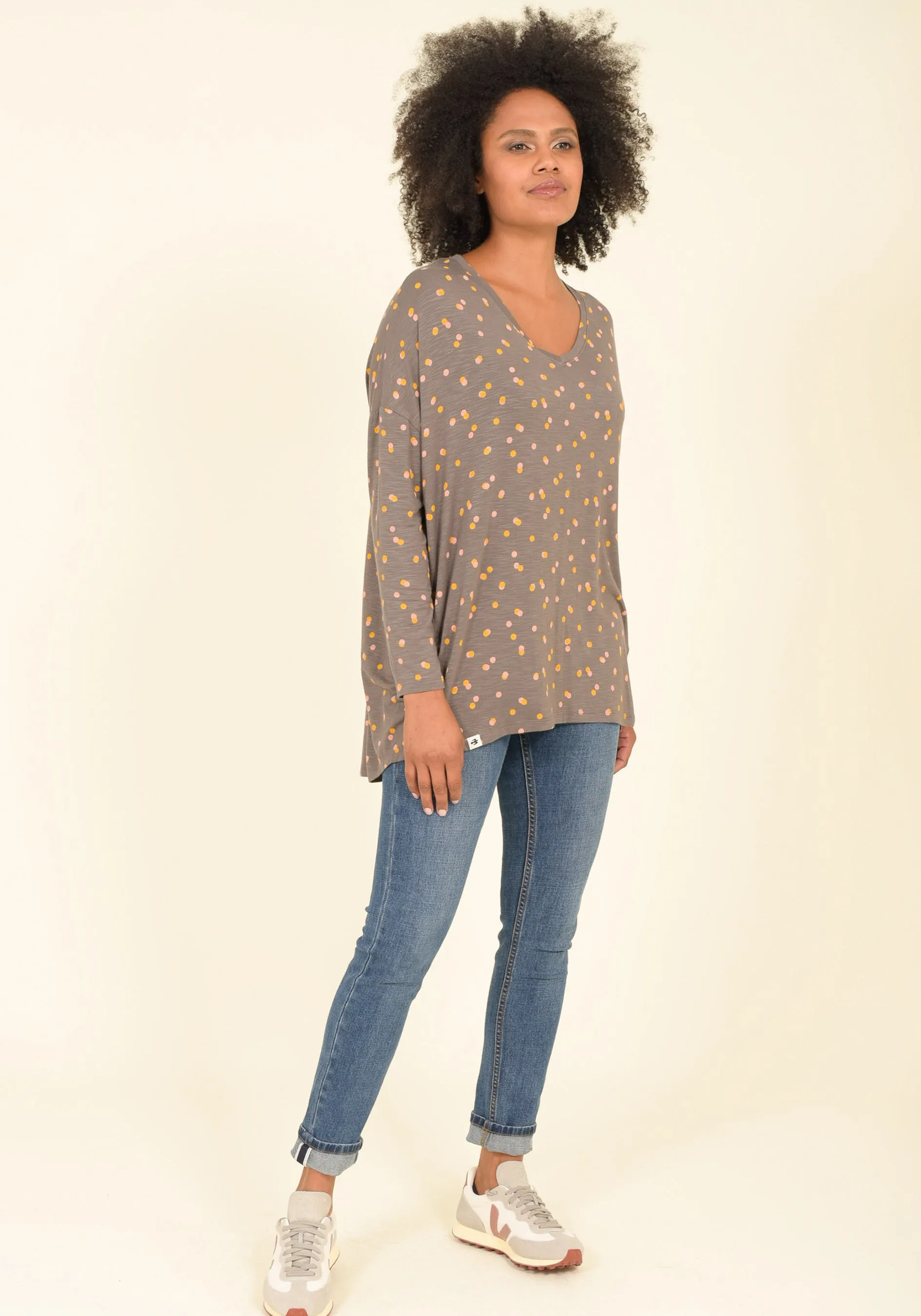 Dotty Loose Fit Long Sleeve Top