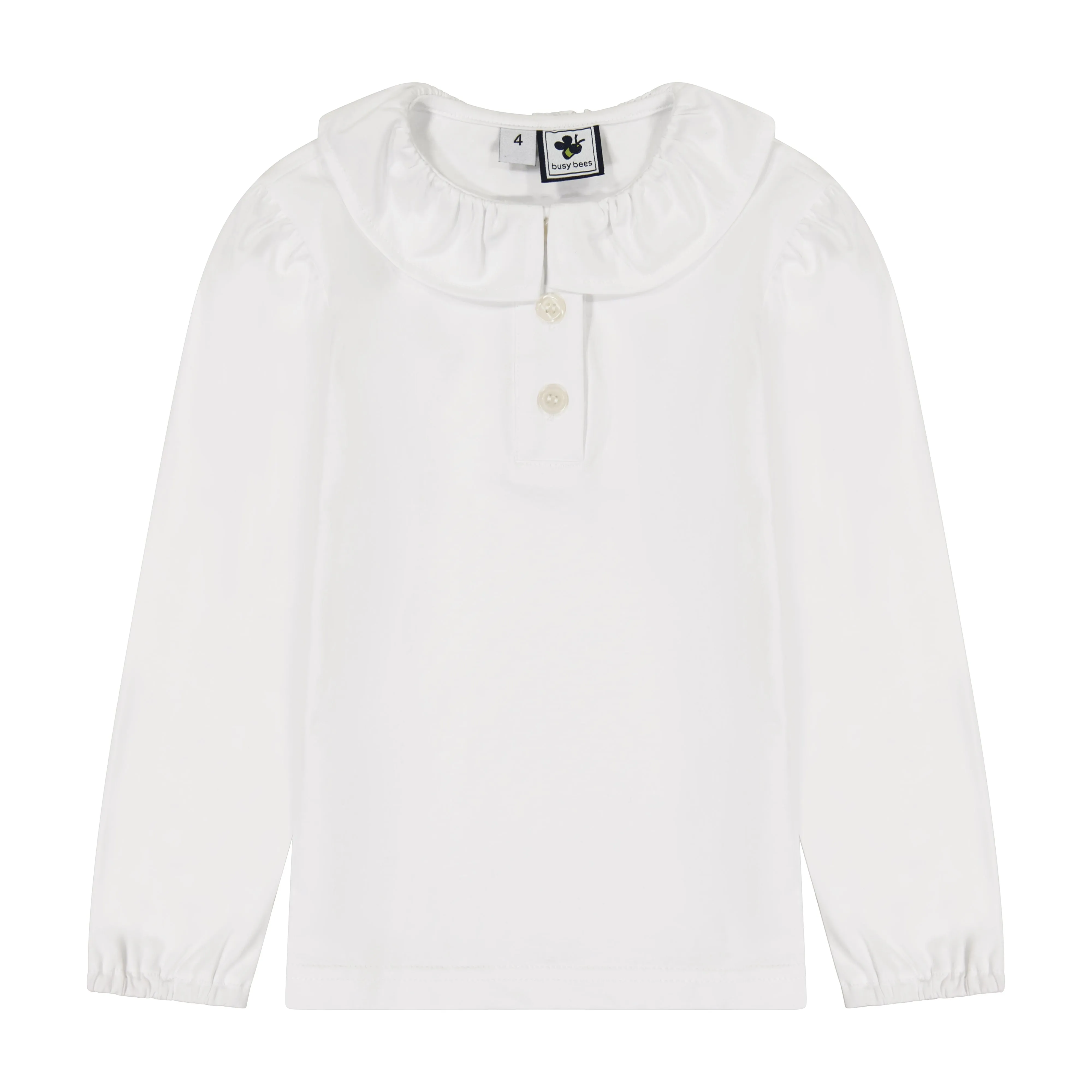 Eliza Girls Ruffle Knit Long Sleeve Polo White