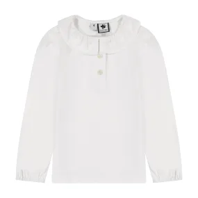 Eliza Girls Ruffle Knit Long Sleeve Polo White