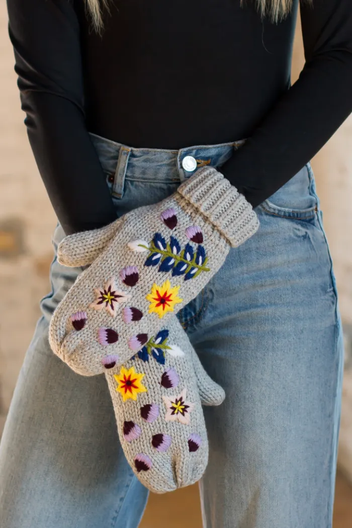 Embroidered Cable Mittens