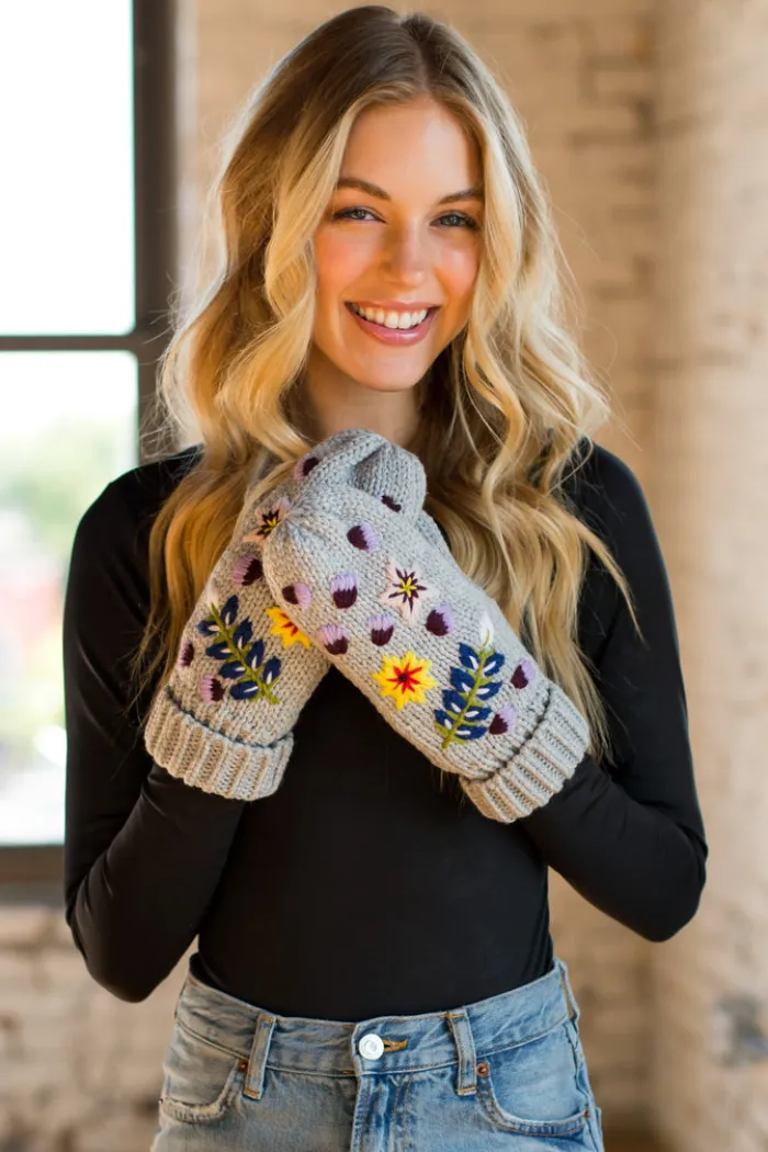 Embroidered Cable Mittens