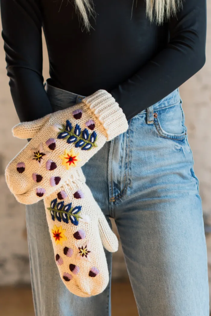 Embroidered Cable Mittens