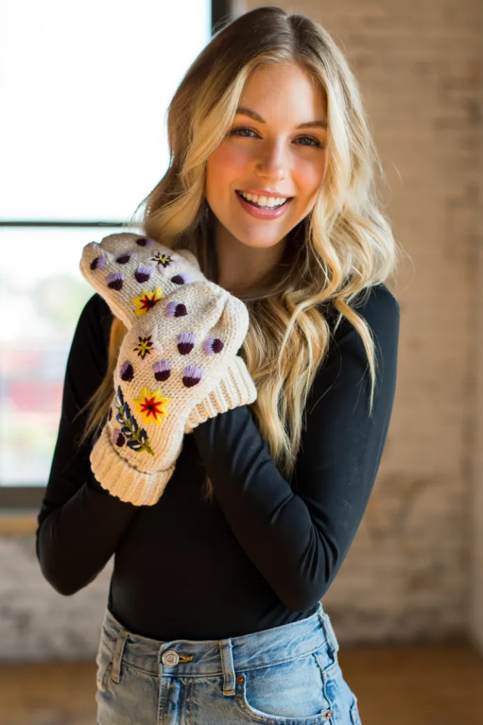 Embroidered Cable Mittens