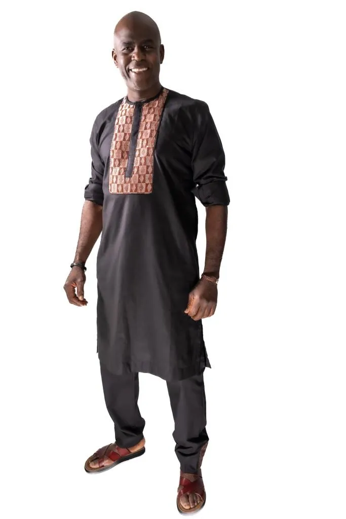 Ensemble Africain Homme kaftan en Coton et Pagne Tissé Manjak - légance Traditionnelle