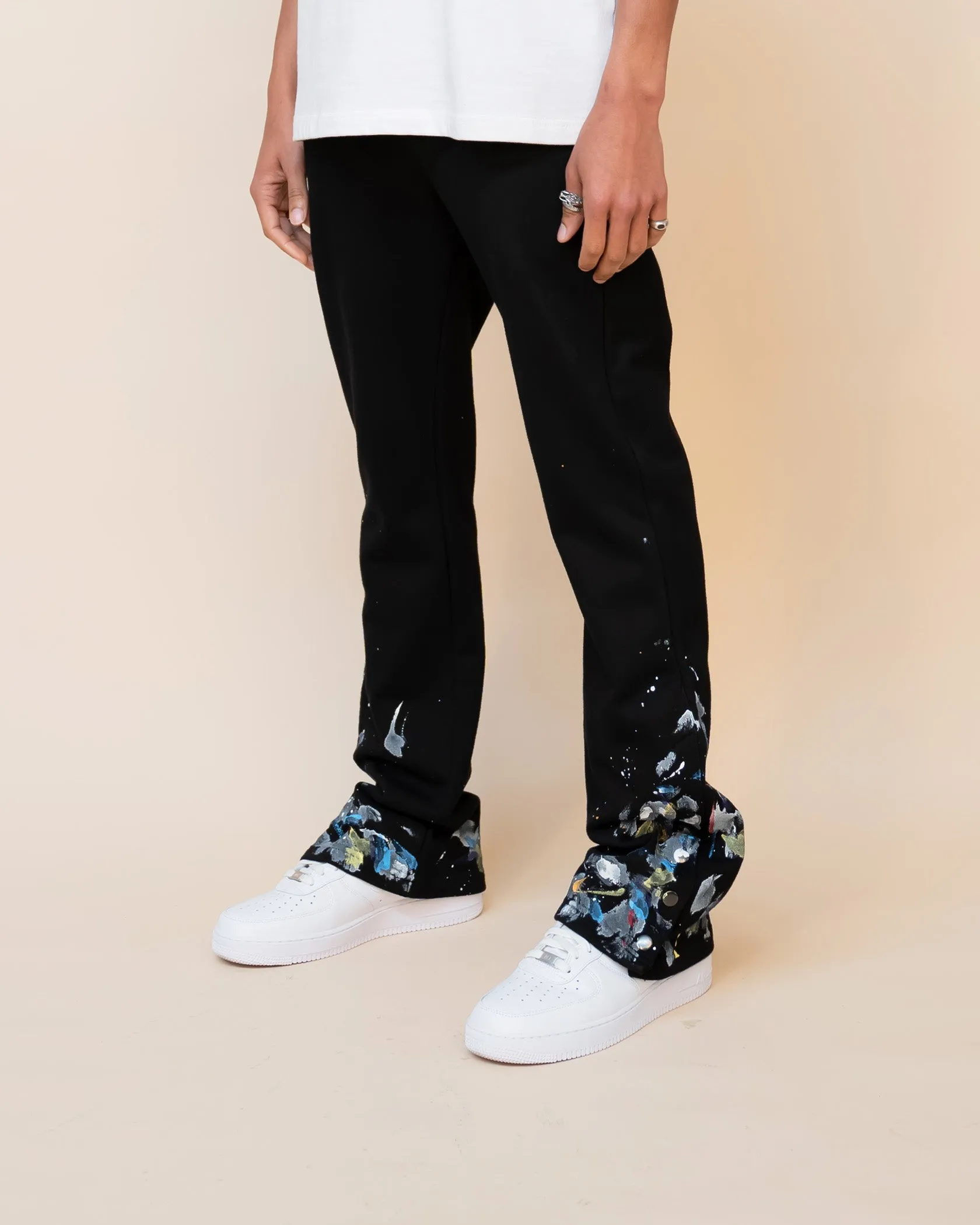 EPTM PAINT SNAP FLARED PANTS - BLACK