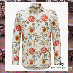 ETRO  |Flower Patterns Street Style Long Sleeves Cotton Luxury