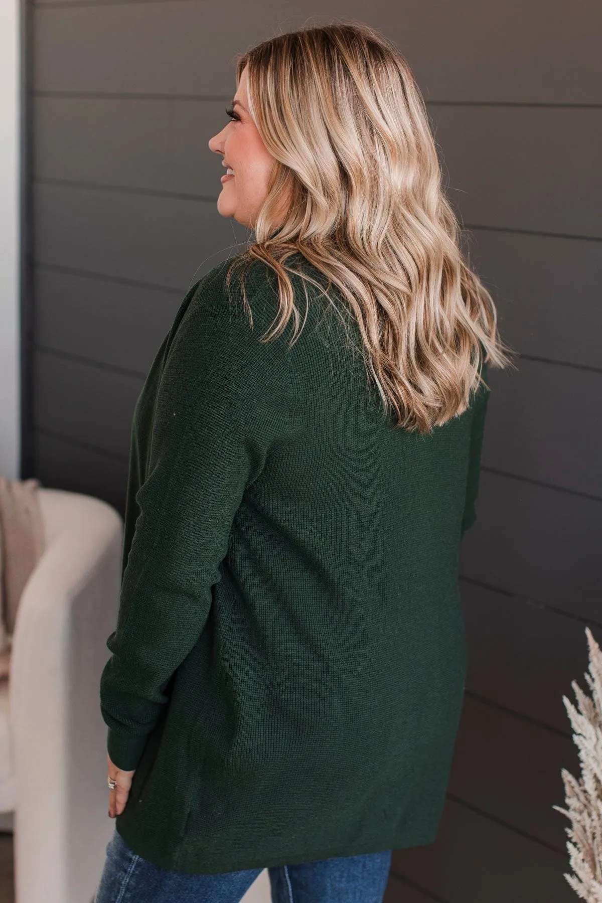 Feeling Blissful Waffle Knit Cardigan- Forest Green