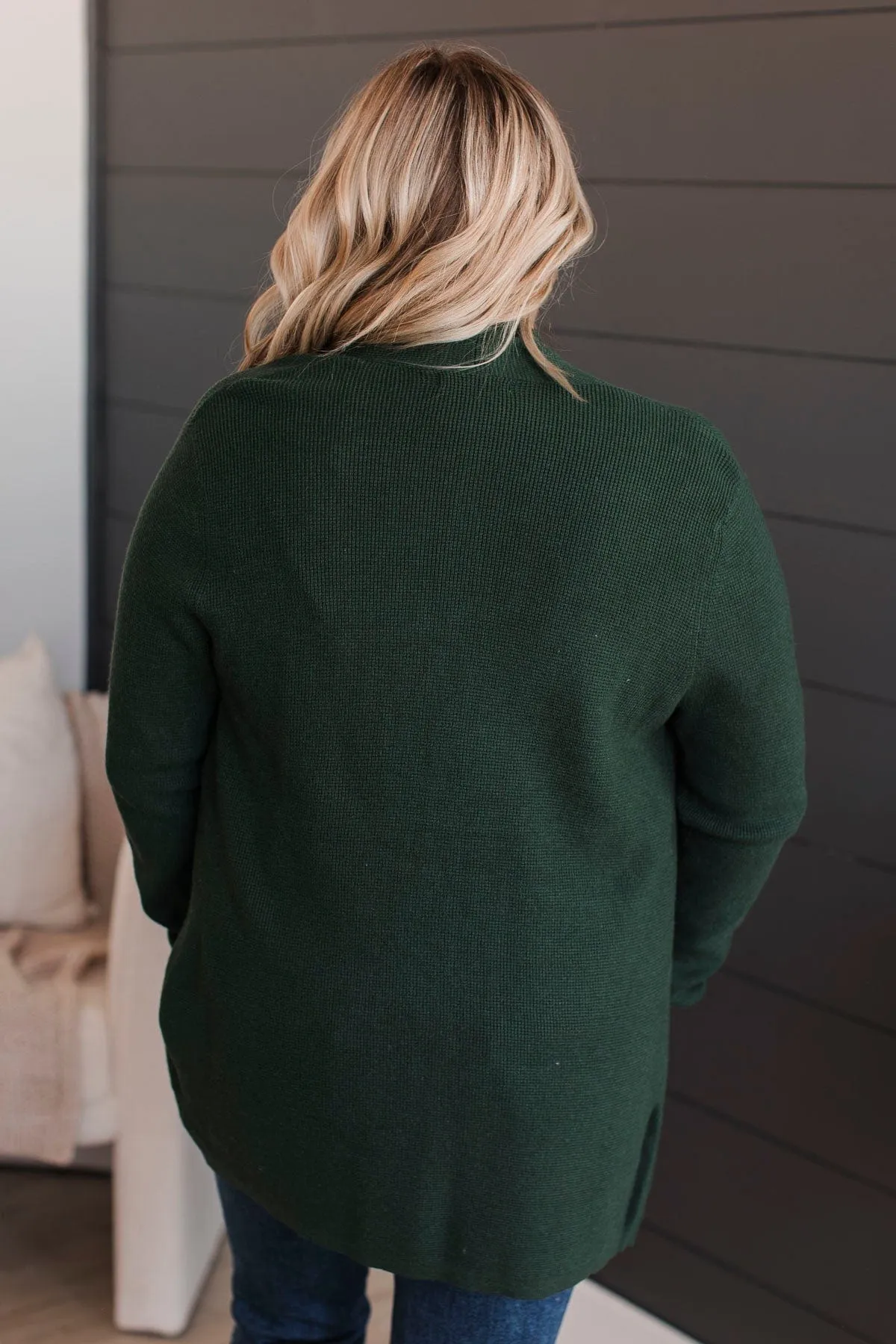 Feeling Blissful Waffle Knit Cardigan- Forest Green