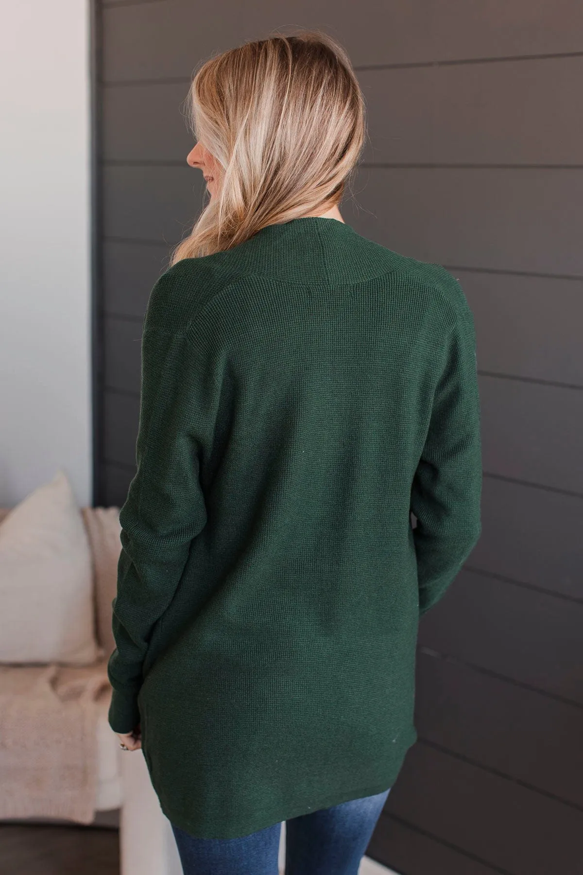 Feeling Blissful Waffle Knit Cardigan- Forest Green