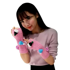 Feida Women's Warm Cute Knitting Half Fingerless Gloves Gants