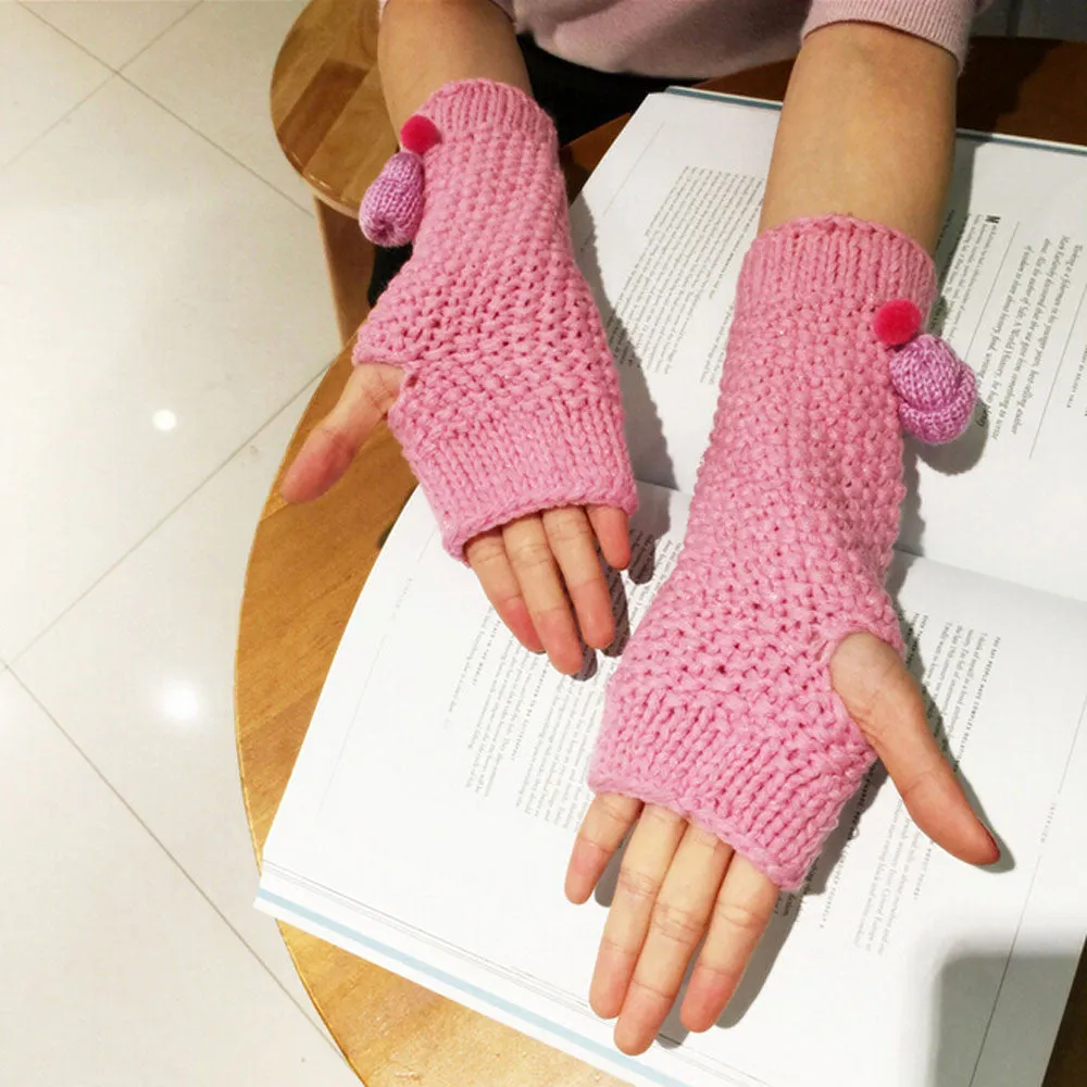 Feida Women's Warm Cute Knitting Half Fingerless Gloves Gants