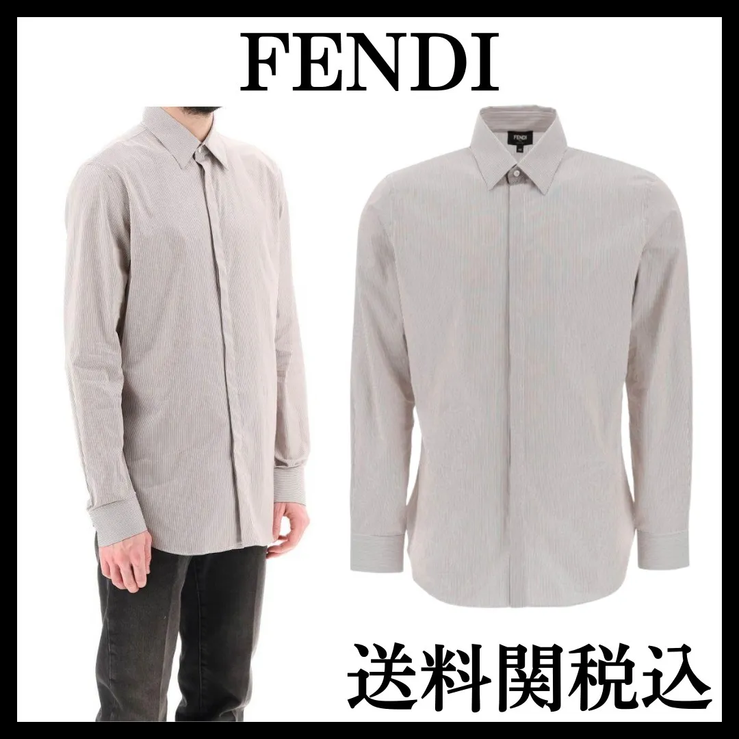 FENDI  |Stripes Long Sleeves Cotton Luxury Shirts