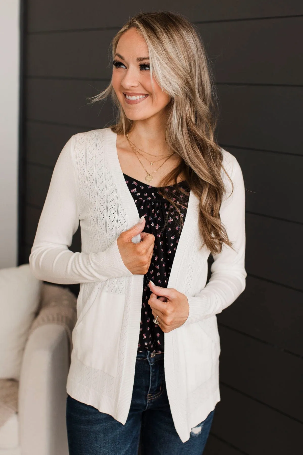 Found Myself Open Front Knit Cardigan- Ivory